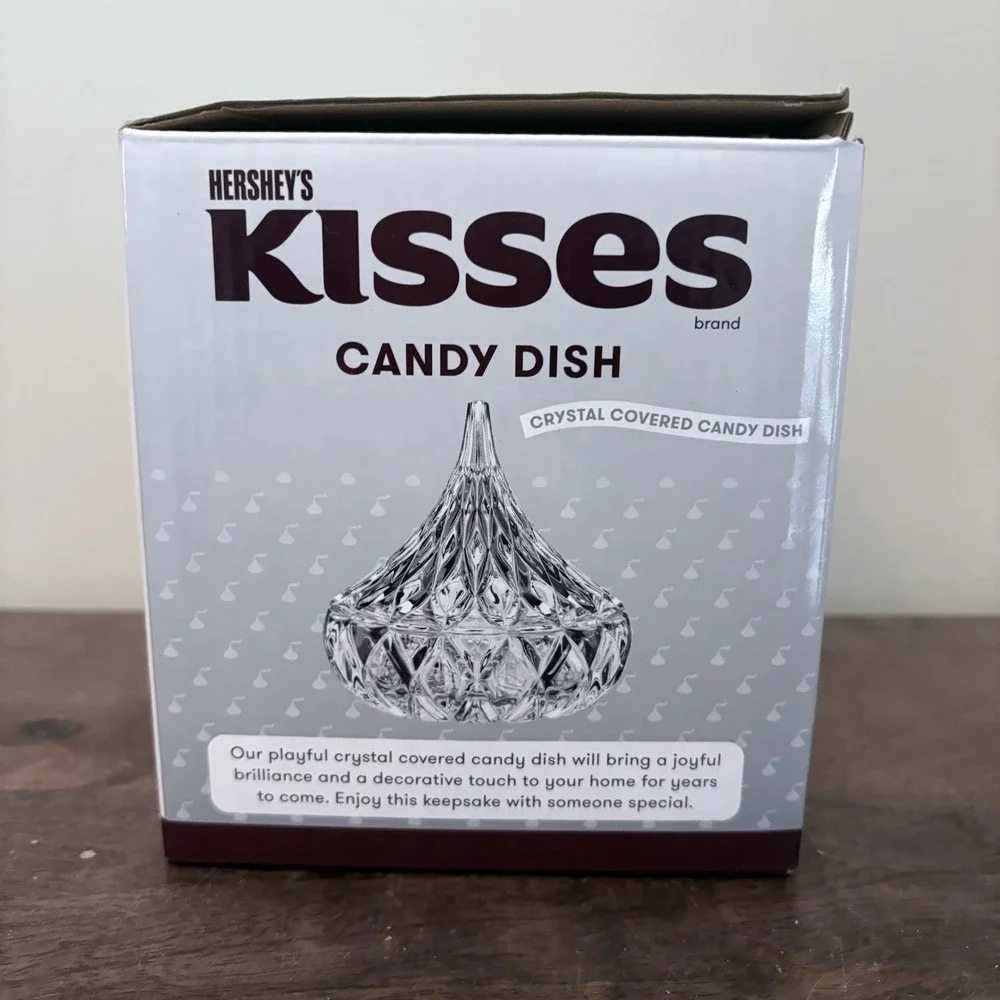 Glass Crystal Hersheys Kiss Shaped Shannon Candy Dish Trinket With Lid Clear NEW